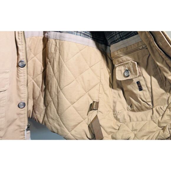 ST JOHNS BAY Men's XL Canvas Tan Flannel Lined Barn Chore Coat Leather Collar - Picture 5 of 15